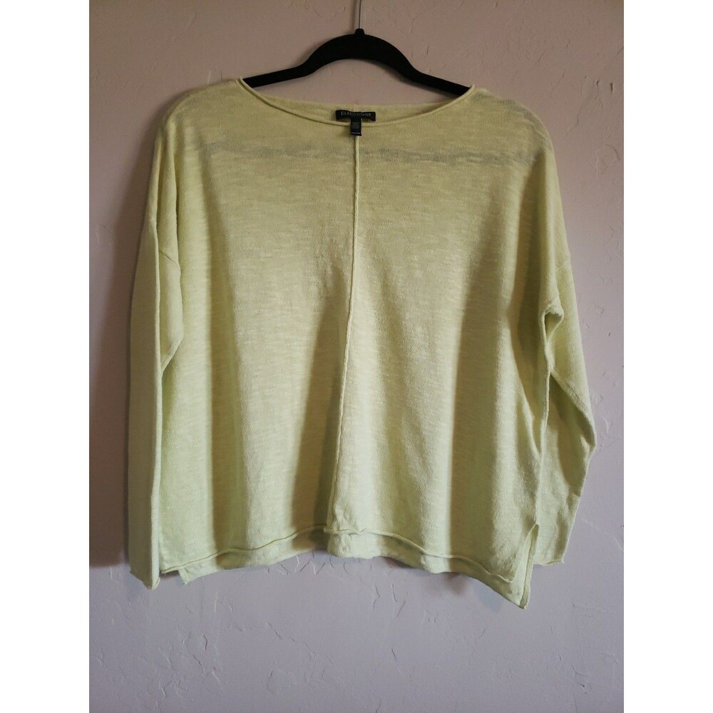 Eileen Fisher Sweater Organic Linen Cotton Sz PM Women Citron Yellow Green Top